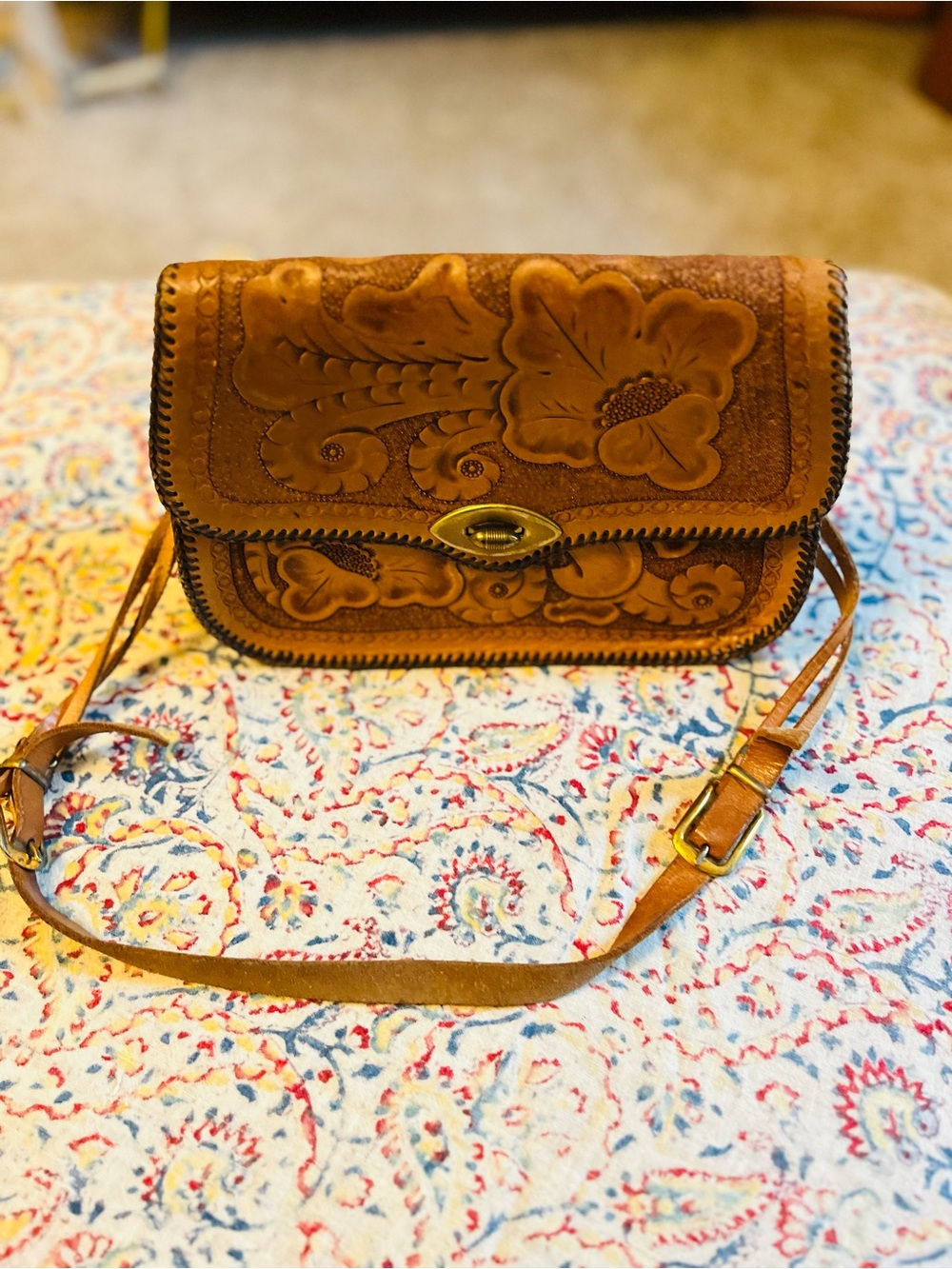 Mexican vintage oil tooled purse